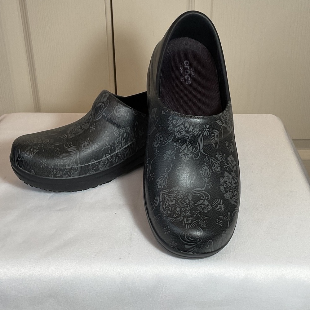 CROCS Black Floral Patterned Clogs